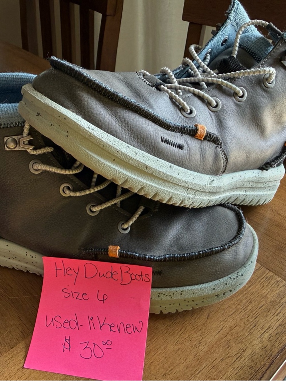 Hey Dude Kids Gray Lace-Up Casual Sneakers with Cream Soles